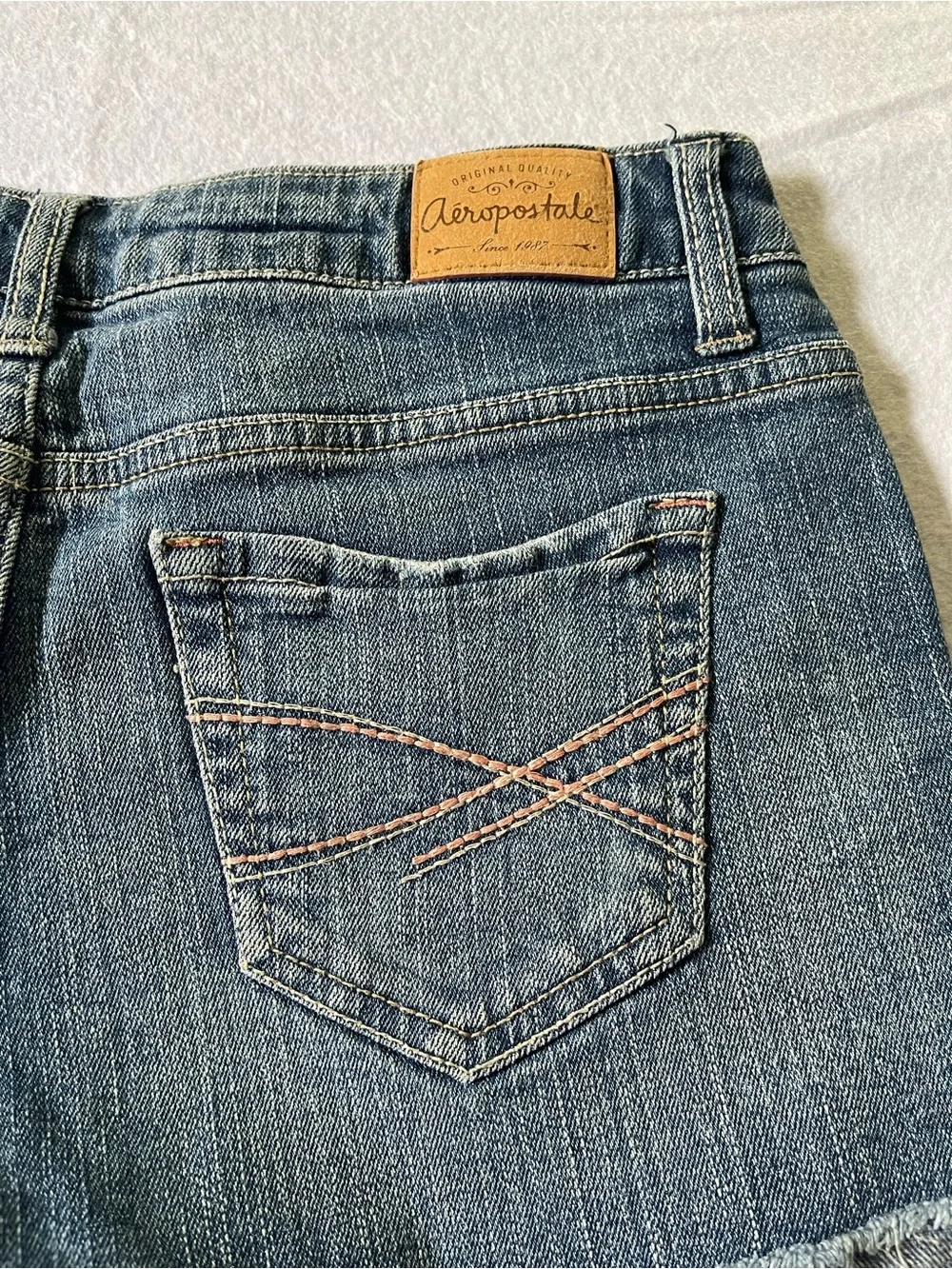 Aeropostale Women's Faded Blue Distressed Denim Shorts